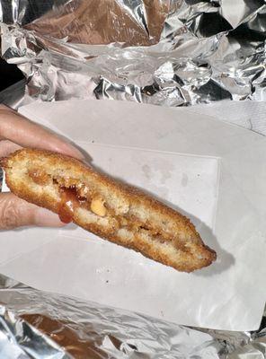 Inside the deep fried pb&j.