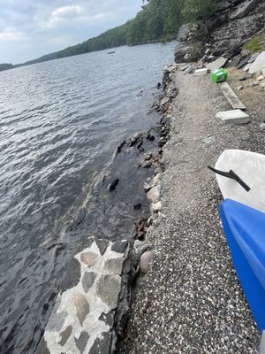 June 2023 the wall collapses into the water.  Thankfully no one was swimming here.  Shoreline at risk of heavy erosion.