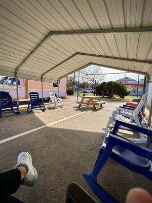 Waiting area with rocking chairs