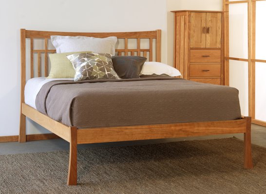 Cherry Greenwich Low footboard bed frame with Horizo Tall storage Cabinet