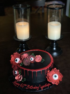 Creepy glam Halloween birthday cake