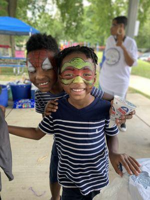 The boys having a great time at the day care's fall festival.