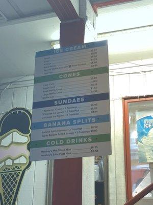 Ice cream menu