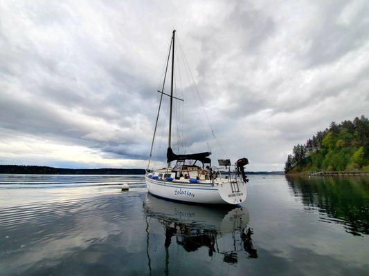 S/V Solution on a mooring ball (Anderson Island)