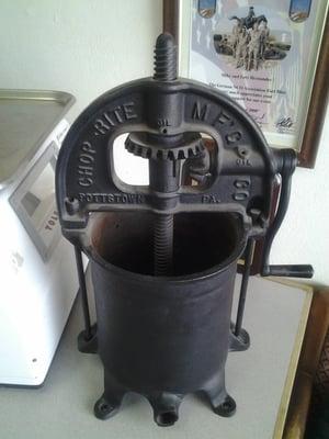 An old school sausage maker.  Pure cast iron.