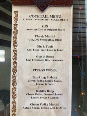 Classic cocktail menu