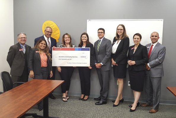 Bank of America donates to Ascentria Care Alliance community services.