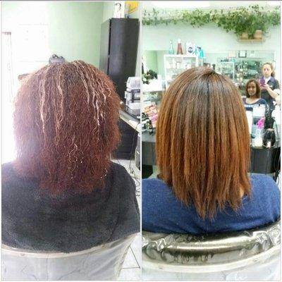 Before and after the Keratin Service