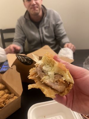 My friend from college and also an incredible cross section of a soy garlic sandwich. This goes hard feel free to screenshot