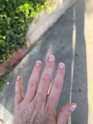 Gel French tip on my stubby little fingers, Jenny is an artist and a perfectionist!