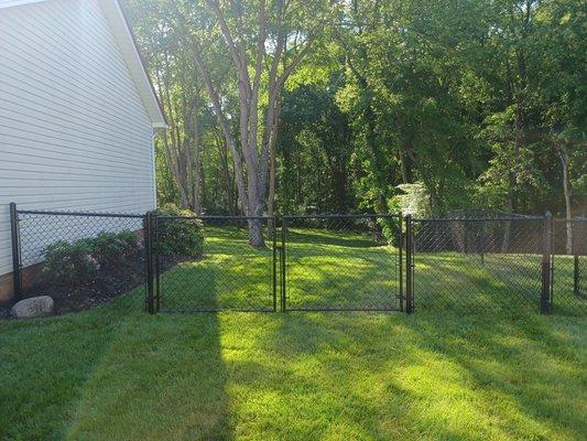 4' All Black Everything Chain Link Fence With 10' Wide Double Drive Gates