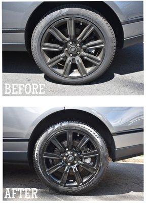 Part of our car detailing services is waxing your tires. Take a look at the results of this tire wax!