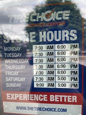 Tire choice posted store hours