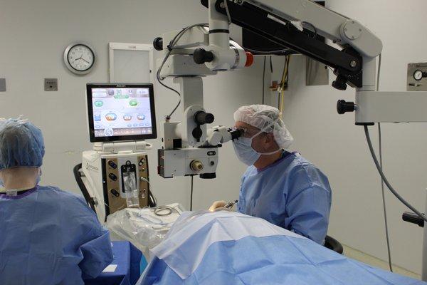 Dr Fox during a cataract surgery