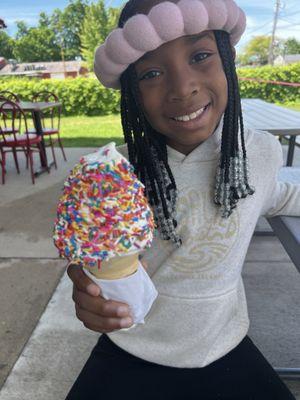 Hand dipped sprinkle cone