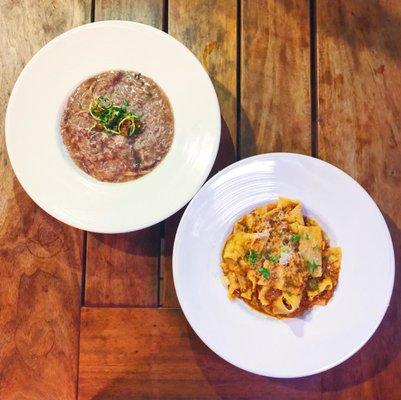 Short rib risotto and pappardelle bolognese