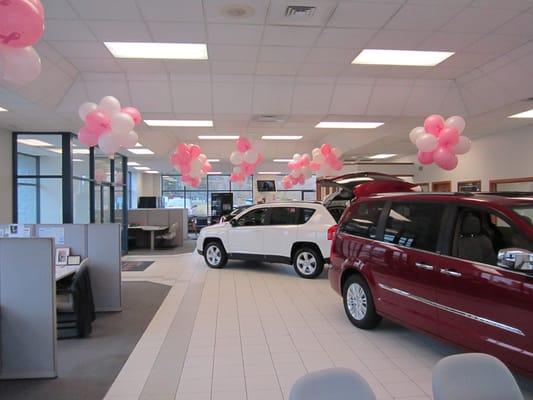 Showroom decorated for Breats Cancer Awareness Month