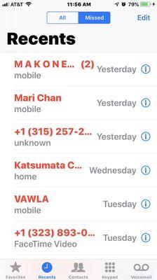 Dear Naomi these are my missed call logs from Thursday July 18th 2019. Spoke with Jenny yesterday and Erika today.