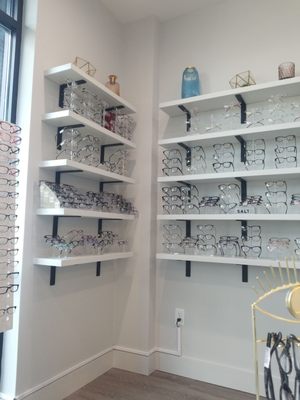 Section of glasses available in store