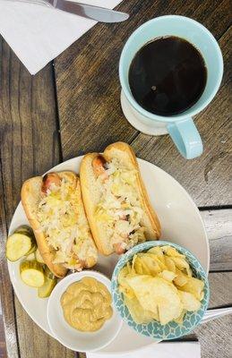 Hotdogs with sauerkraut and German mustard yummmm