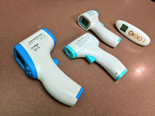 As part of our COVID19 protocol, we take a patient's temperature using an IR thermometer.