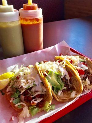 Chorizo, barbacoa, and asada...with the works.  It had been a while; I'd forgotten how good this place is.