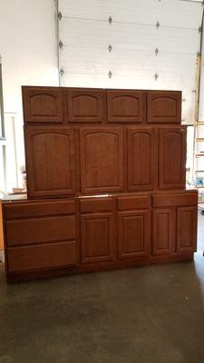 All wood construction kitchen cabinets.