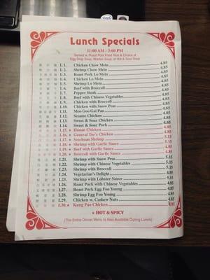 Here are their lunch specials.