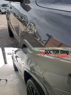 Before and after paintless dent repair