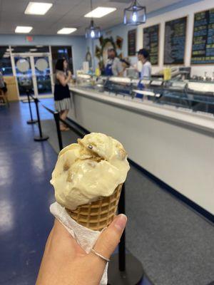 Cookie dough with cookie dough ice cream in a cone