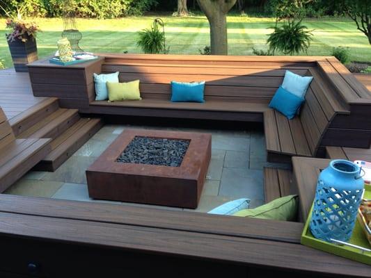 Bluestone Patio with Corten Steel FireGlass Firepit