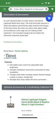 Online advertisement falsely stating that light brightness was dimmable.