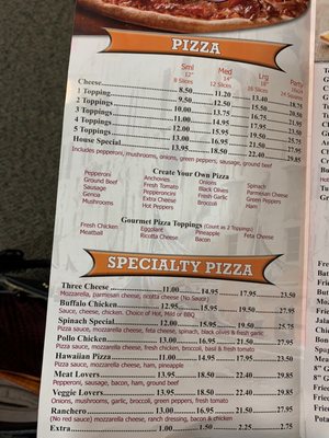 Restaurant menu