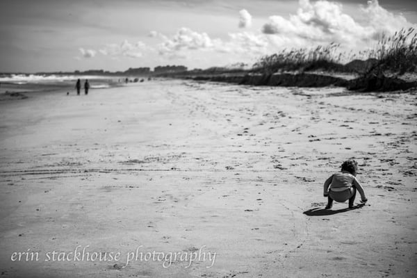 Amelia Island Beach Landscape with Child Digging in Sand