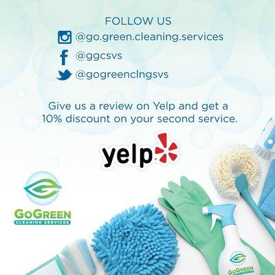 Give us a review on yelp and get an additional 10% OFF on your second service.