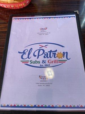 Front of the menu