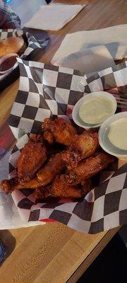 Buffalo oven fried chicken wings with ranch and blue cheese