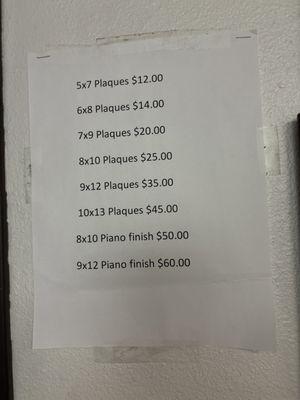 Plaque prices.