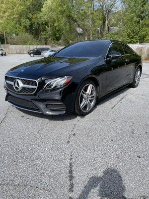 Mercedes E350 visited us for nano-ceramic tint installation and "Insane Red" powder coated calipers!