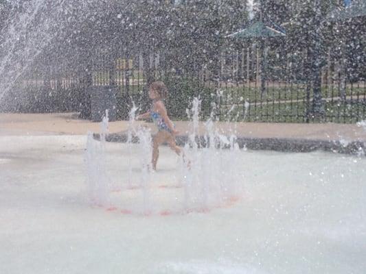 Running through the splash pad