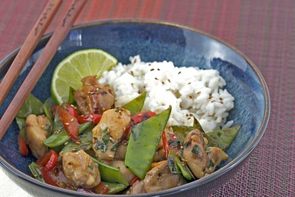 Spicy Basil Chicken with Sesame Lime Rice