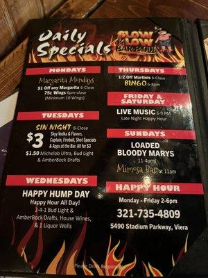 Daily Drink Special Menu