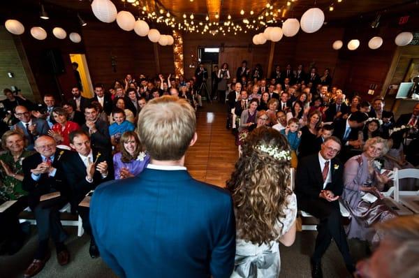 A wedding ceremony in the carriage house