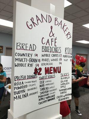 The Grand Bakery & Café menu.