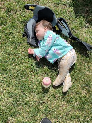 My daughter sleeping in the park