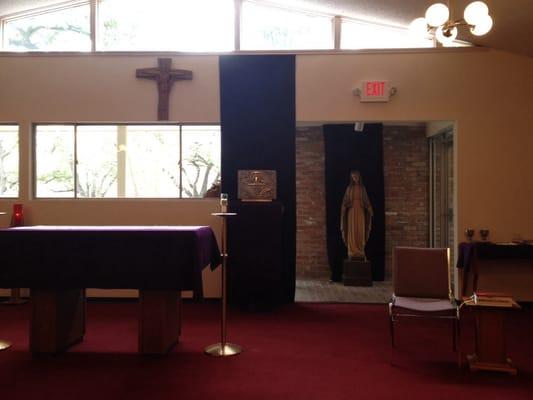 Inside the Catholic Student Center before mass