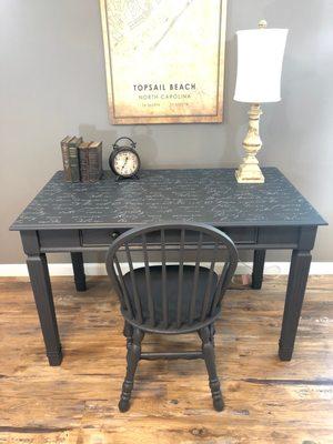 Updated writing desk with French script stencil. Sold