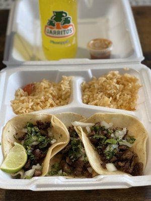 Steak Tacos & Rice...delicious with the hot salsa sauce