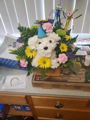 Puppy floral arrangement