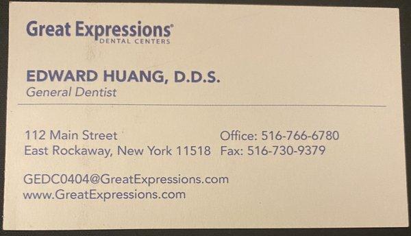 Dental office card.